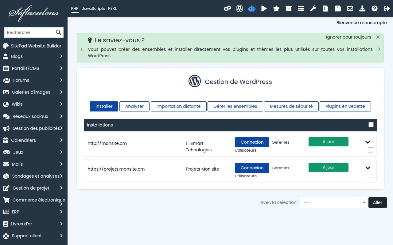 Installer WordPress en 1 clic